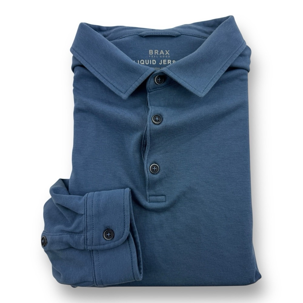 BRAX Blue Liquid Jersey Long Sleeve Pirlo Cotton Lyocell Polo Shirt Men's‎ 3XL